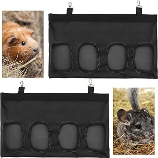 Rabbit Hay Feeder Large Capacity: YIDM 2 Pieces 4 Holes Hanging Feeder Bag Bunny Hay Bag for Rabbits Fabric Bunny Hay Feeder 600D Oxford Cloth Guinea Pig Hay Feeder Bag for Small Animal (Black)