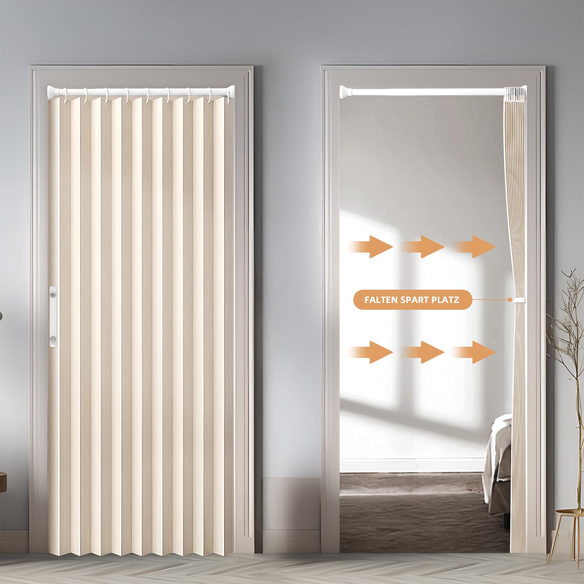 Tenda magnetica per porta con oscuramento, divisorio pieghevole per bagno/camera da letto/soggiorno, design a fisarmonica (color crema)