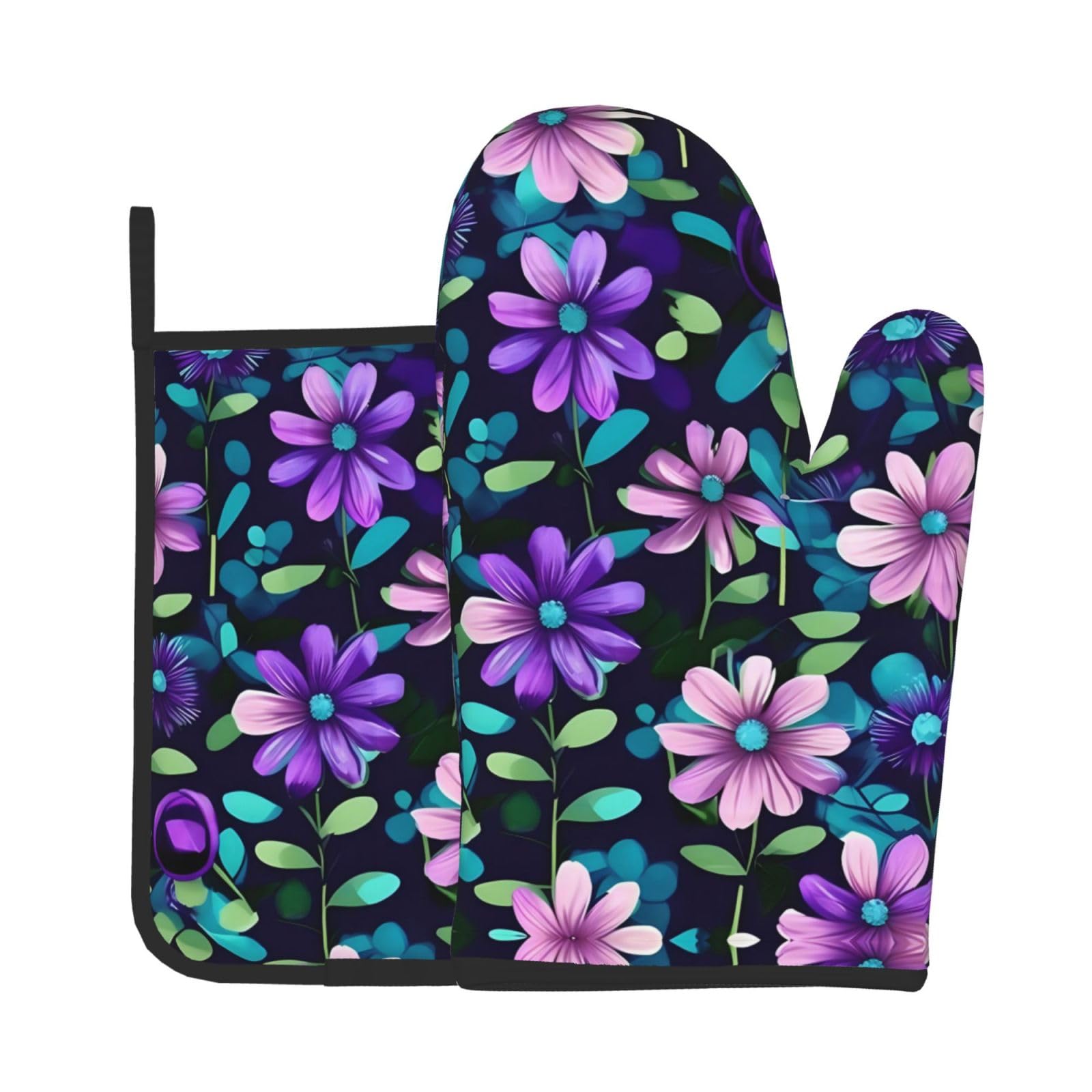 Oven Mitts and Potholders Set of 2 for Kitchen Baking Cooking GrayPurple Camellia Thick and Durable