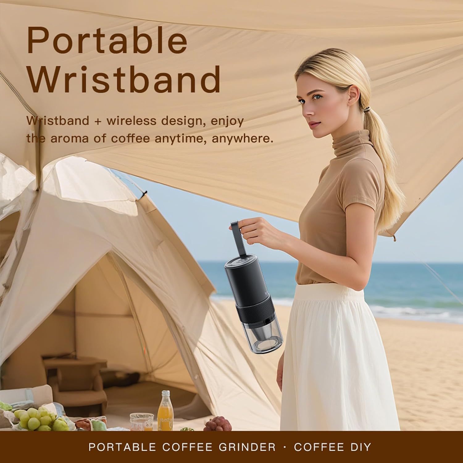 Hilitand Portable Electric Coffee Grinder and Brewer Ceramic Burr Grinder with Auto Shut Off for Office Travel Home