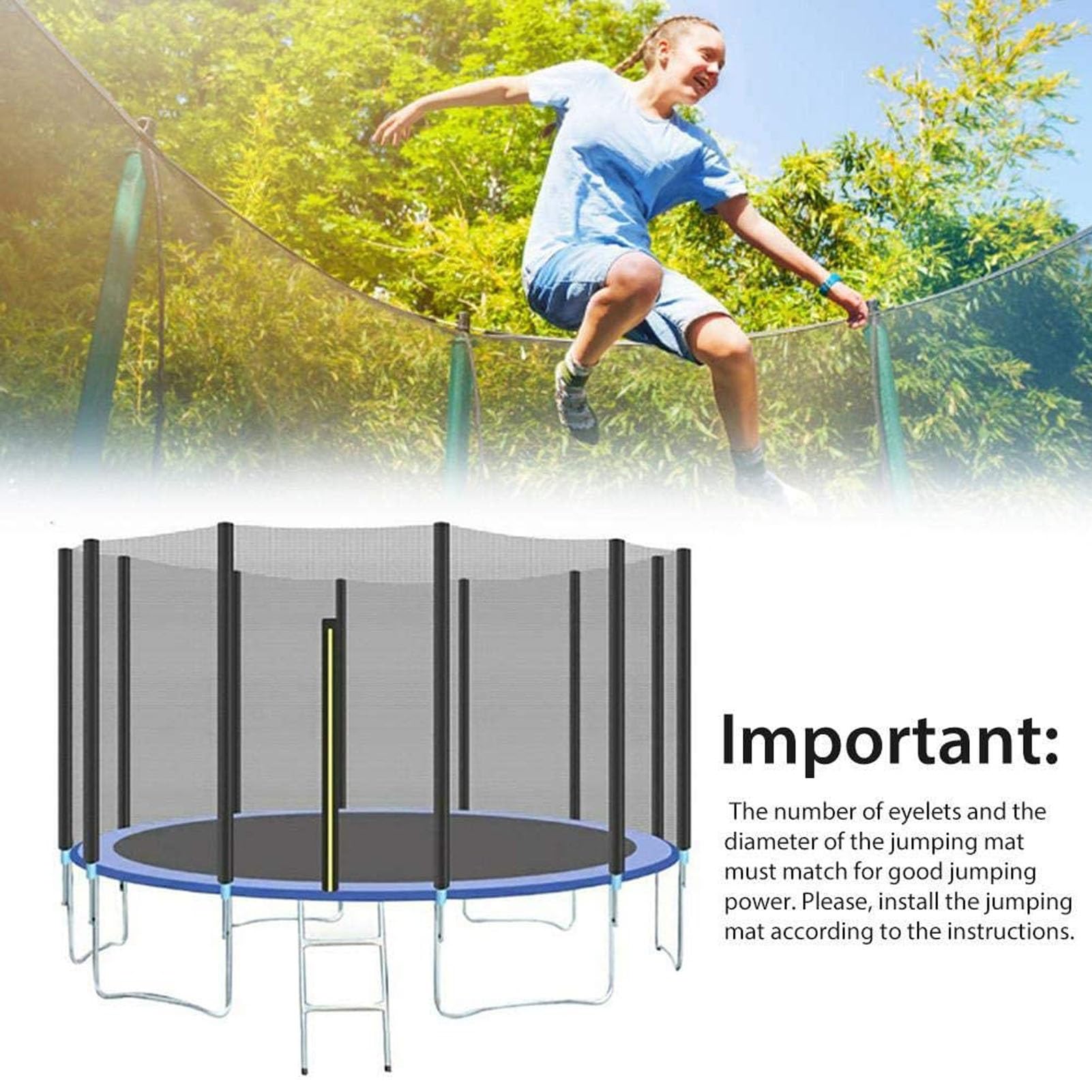 Tappeto elastico di ricambio per giardino, tappeto elastico rotondo con bordo di sicurezza, tappeto elastico divertente per esterni (molle non incluse), resistente alle intemperie, facile da