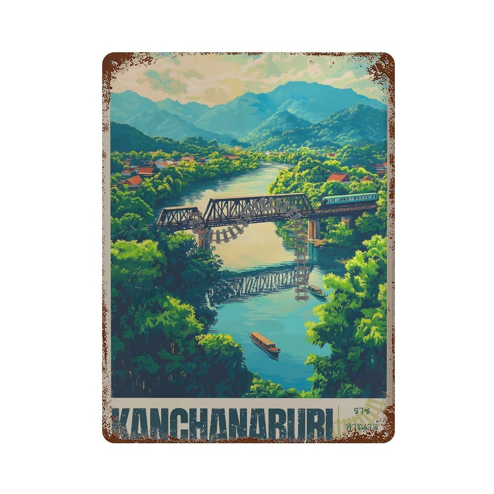 xiaoxiaoshen Kanchanaburi Travel Thailand River Kwai (2) Wall Decor Art Metal Tin Poster Modern Home Decor Art Home Bar Shop Decorations Vintage Sign 40x30cm