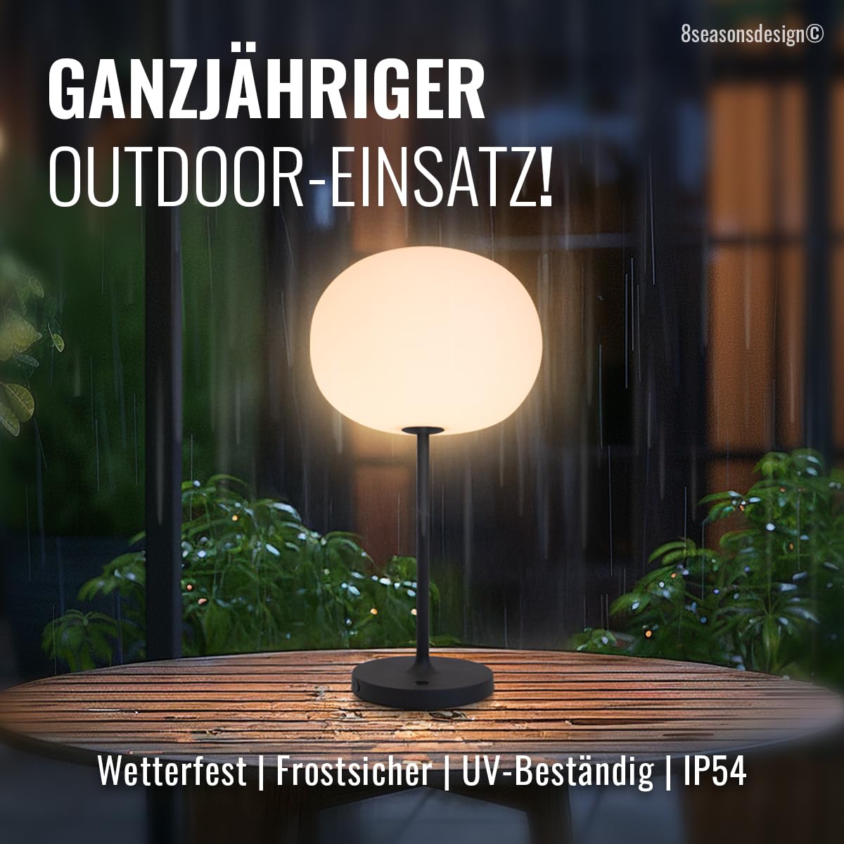 8 seasons design LED Akku Tischlampe, innen & außen, 42 cm - Glowing Elegance - dimmbar, warmweiß, wetterfest - kabellos, USB-C & Powerbank-Funktion - Terrasse, Garten & Wohnbereiche