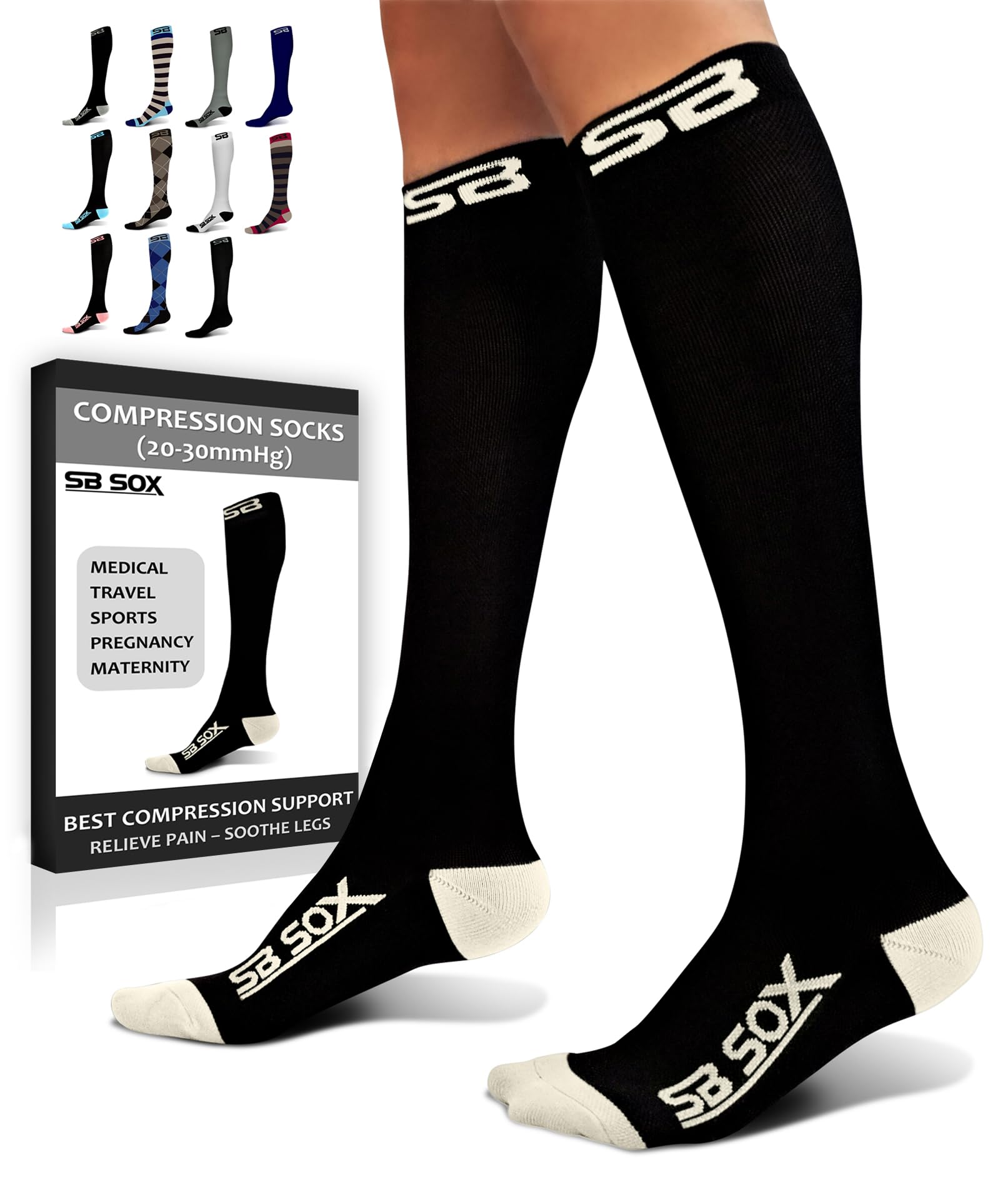 SB SOX Compression Socks for Men & Women (20-30 mmHg) - Best Support Stockings for Travel, Medical, and Sports - Perfect for Everyday Wear