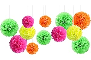 NICROLANDEE 12 Pcs Blacklight Neon Tissue Paper Pom Poms