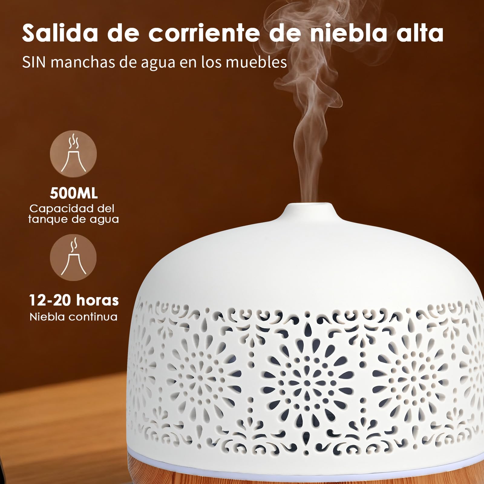 Difusor Aceites Esenciales 500ml Difusor de Aromas Ultrasónico Difusor de Aromaterapia Humidificador Vaporizador de Esencias para Casa, Yoga