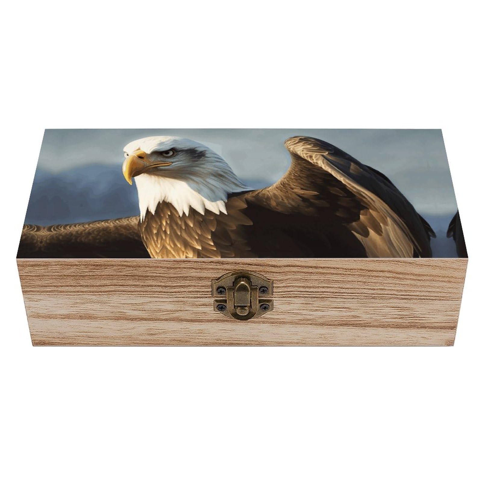 WAFICAC Eagle Wooden Keepsake Box Wooden Box with Hinged Lid Decorative Storage Boxes Unique Gift Ideas for Men & Women Size 7.9" X 3.9" X 2.3"
