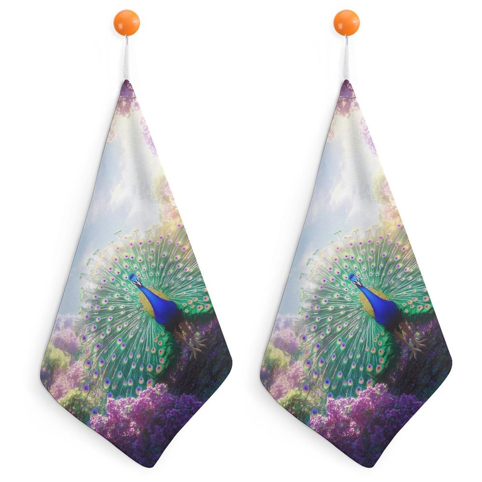TXFBTRFSA Peacock Displaying Vibrant Feathers Hand Towels with Hanging Loop Kitchen Towel Handkerchiefs Cleaning Cloths