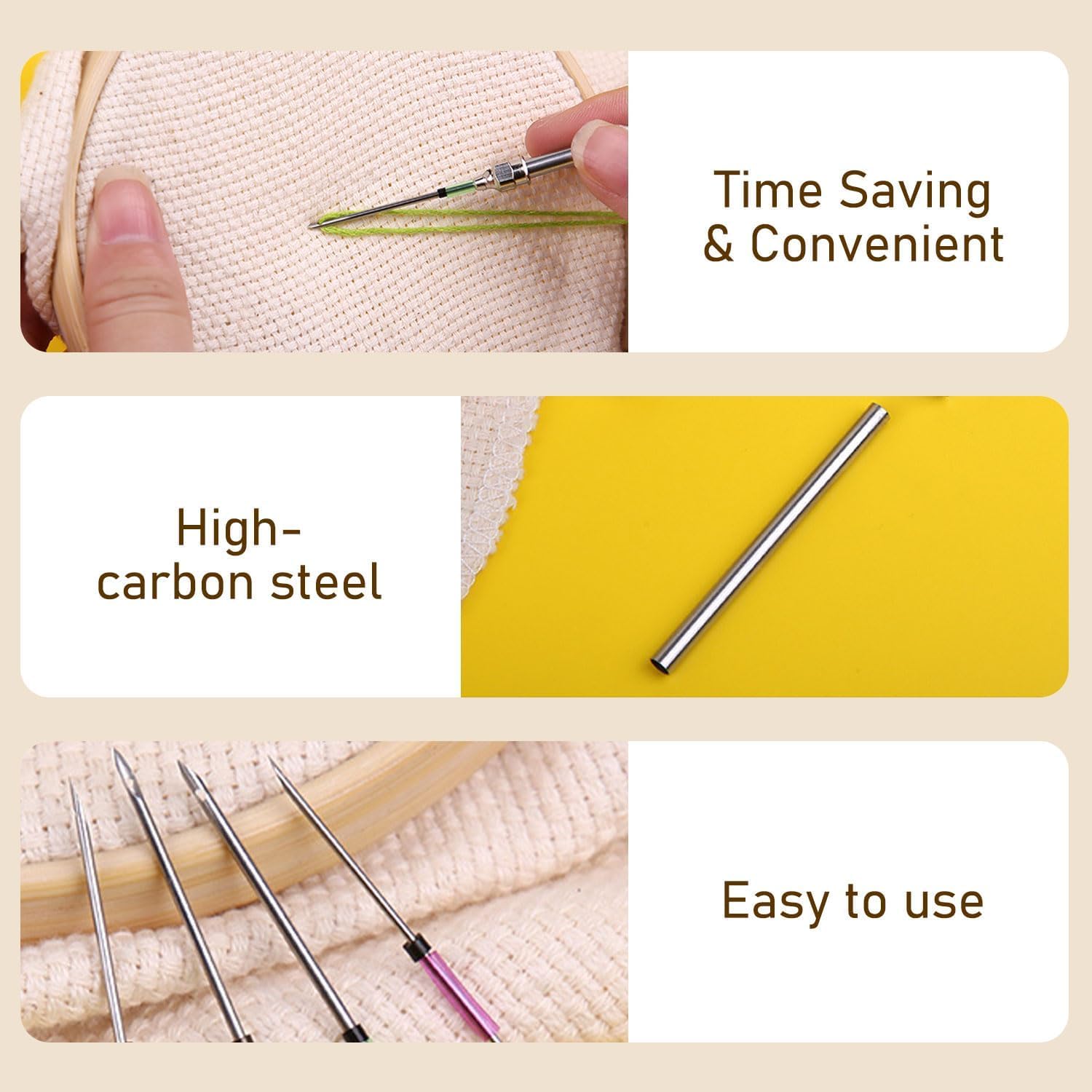TecoKart 22PCS Punch Needle Set - 9 Sizes, Needle Threader, Wooden Handle Embroidery Pen, Floss Winding Board, DIY Sewing Tools 1