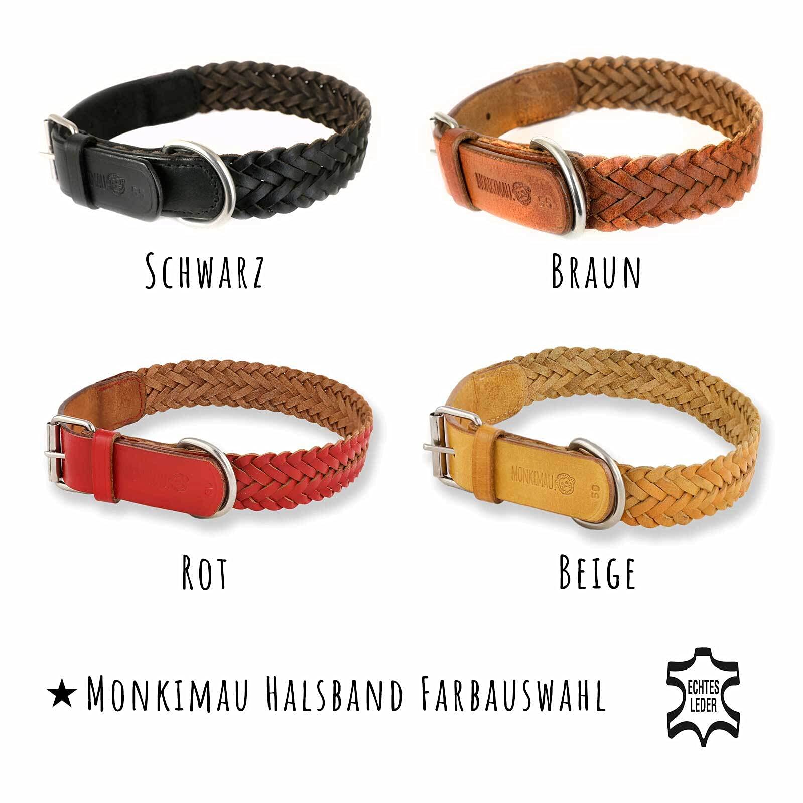 Monkimau Hundehalsband - Halsband für Hunde schwarz echt Leder geflochten verstellbar (30mm x 60cm)
