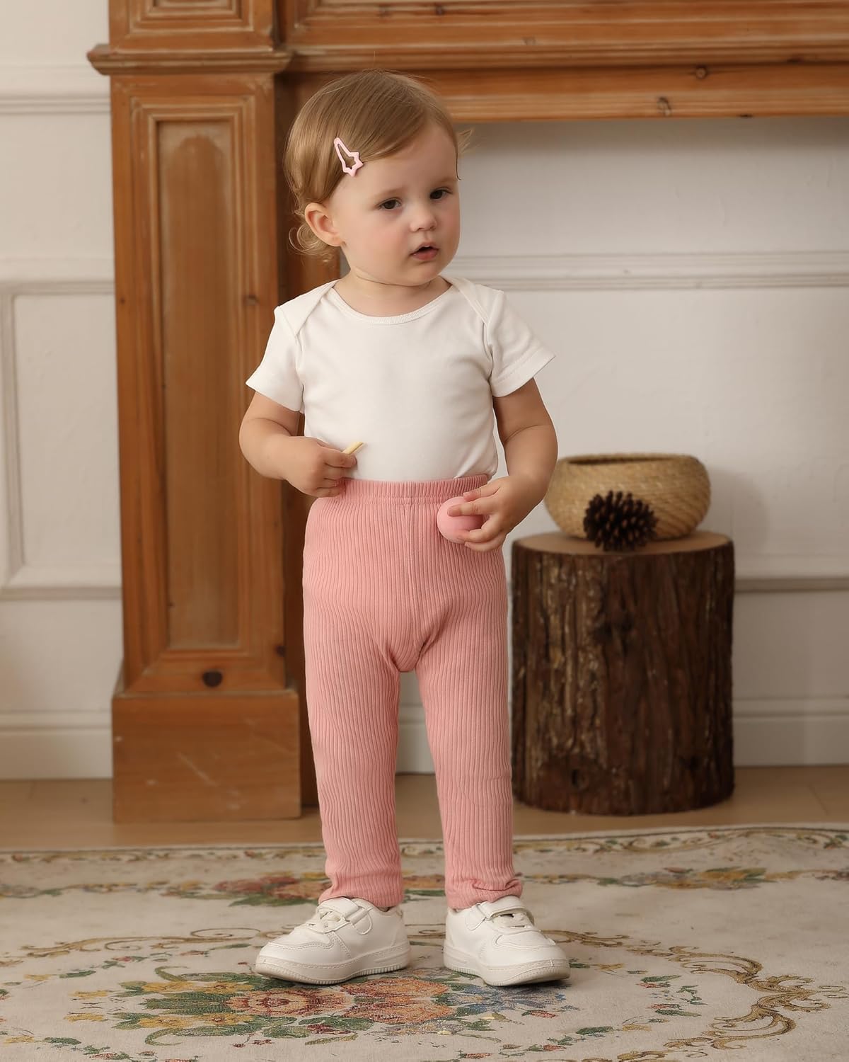 5 Pack Baby Girl Pants: Infant Solid Ribbed Pants Soft Cotton Pull On Leggings for Toddler 0-48 Months - Image 2