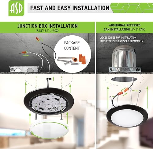 Miniatura 5 de ASD Luces LED de disco de 910 pulgadas  3000 K blanco cálido, 20 W 1500 LM, CRI 90+  Luz de techo regulable de perfil bajo, accesorio de iluminación