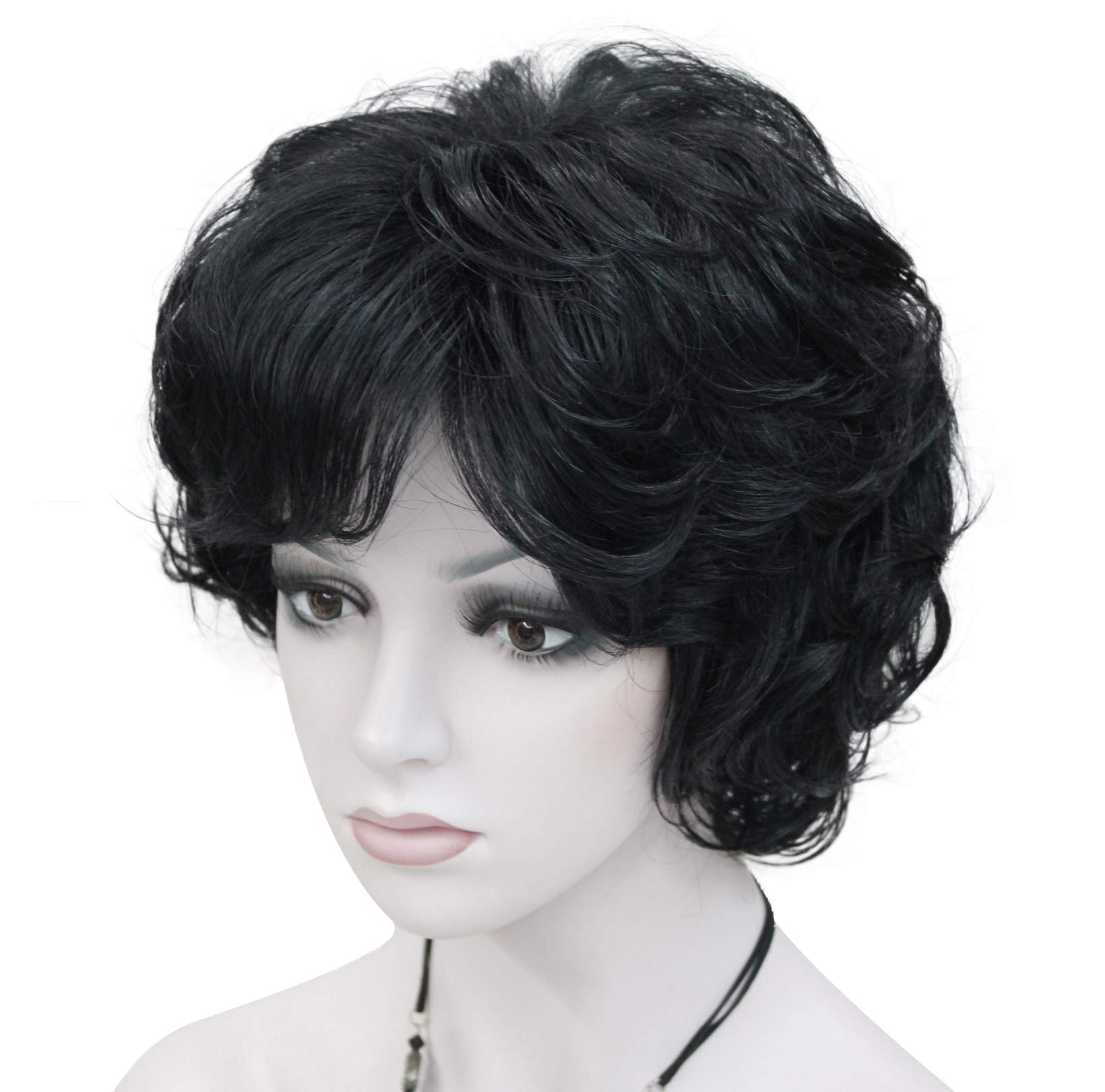 Lydell Women's Short Curly Wavy Wig Synthetic Hair Full Wig 6 inches Black