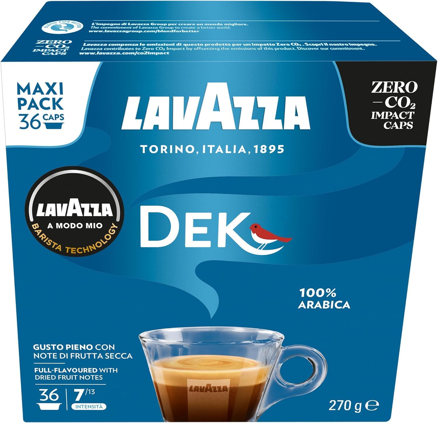 72 Capsule Caffè DEK CREMOSO per Lavazza A Modo Mio Originali, 2 Box da 36 Capsule -