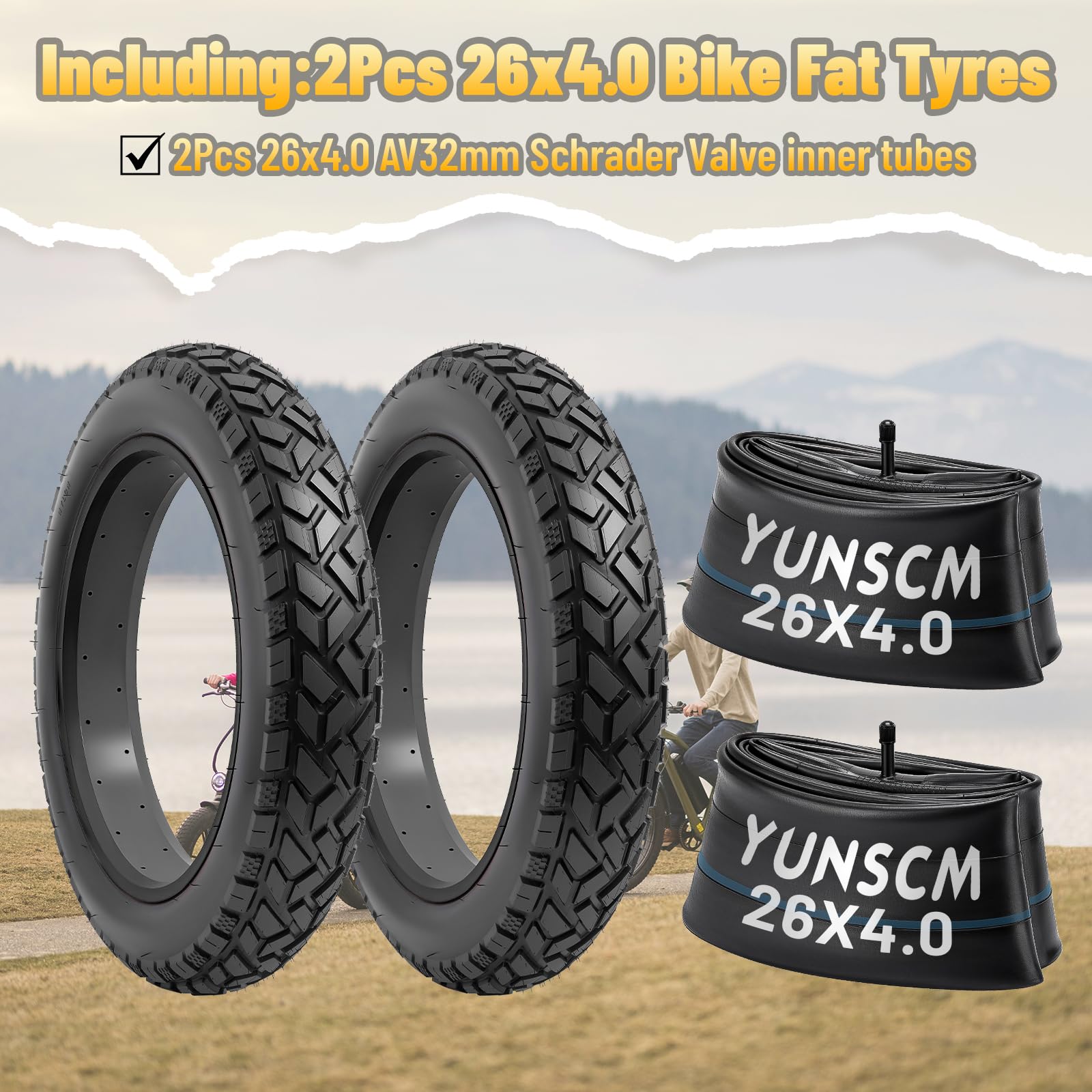 YunSCM 2Pcs E-Bike 26 Zoll Fat Reifen 26x4.0 Mäntel 102-559 kompatibel Electric Bike/Mountain Bike 26x4.0 Fahrradreifen