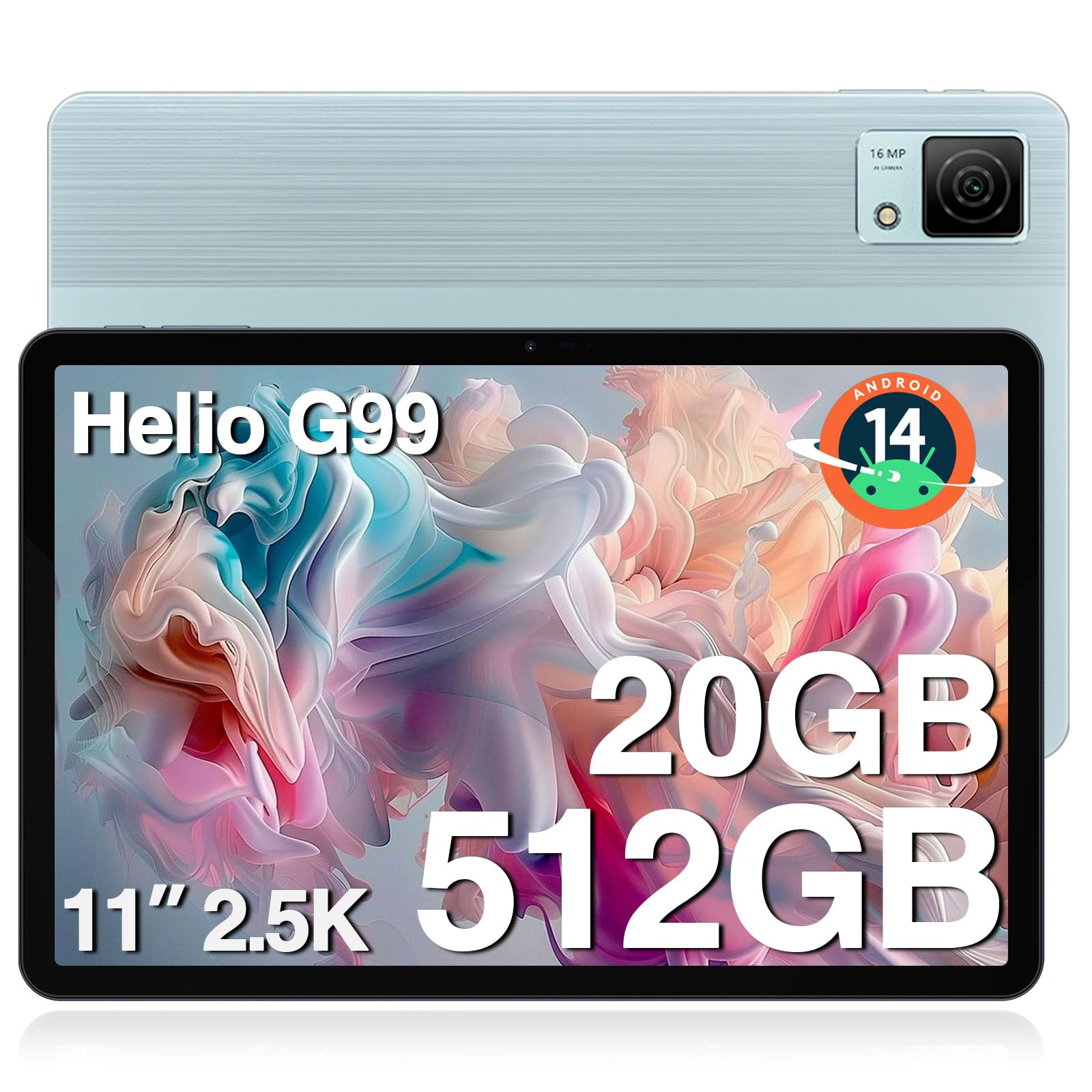 DOOGEE T40 Android 14 Tablet,Helio G99 Octa-Core IPS 1600x2560,11" 2.5K Ultra Clear Display,20GB+512GB/2TB Expand,Android Tablet with 8580mAh Battery,Dual SIM 4G,Face Unlock,OTG