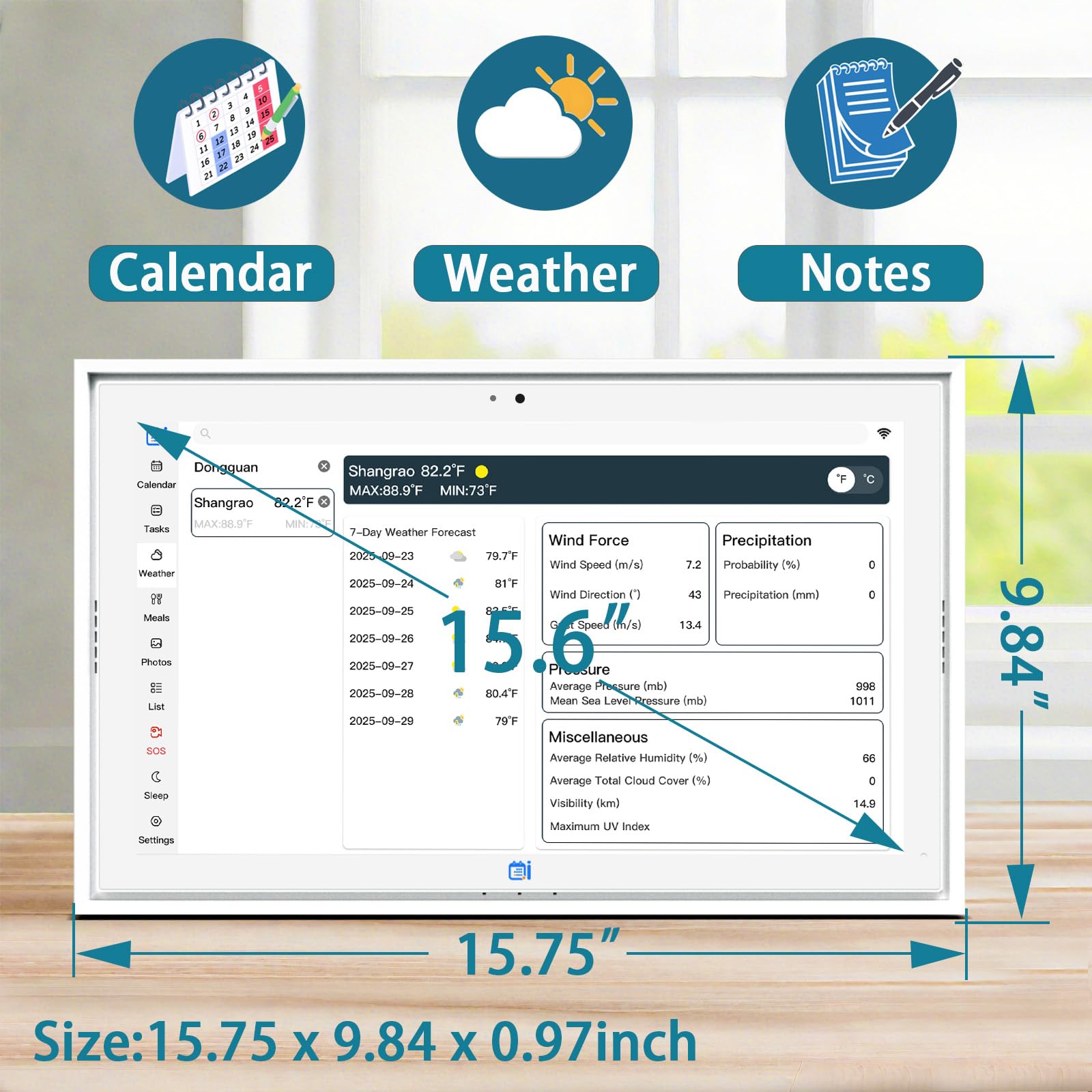 Digitaler Kalender, 39,6 cm (15,6 Zoll), 1080P Full HD, WLAN, interaktiver Touchscreen, intelligenter interaktiver Touchscreen, für Familienplanung und Essensplanung, 32 G KI-Fotorahmen-Funktion