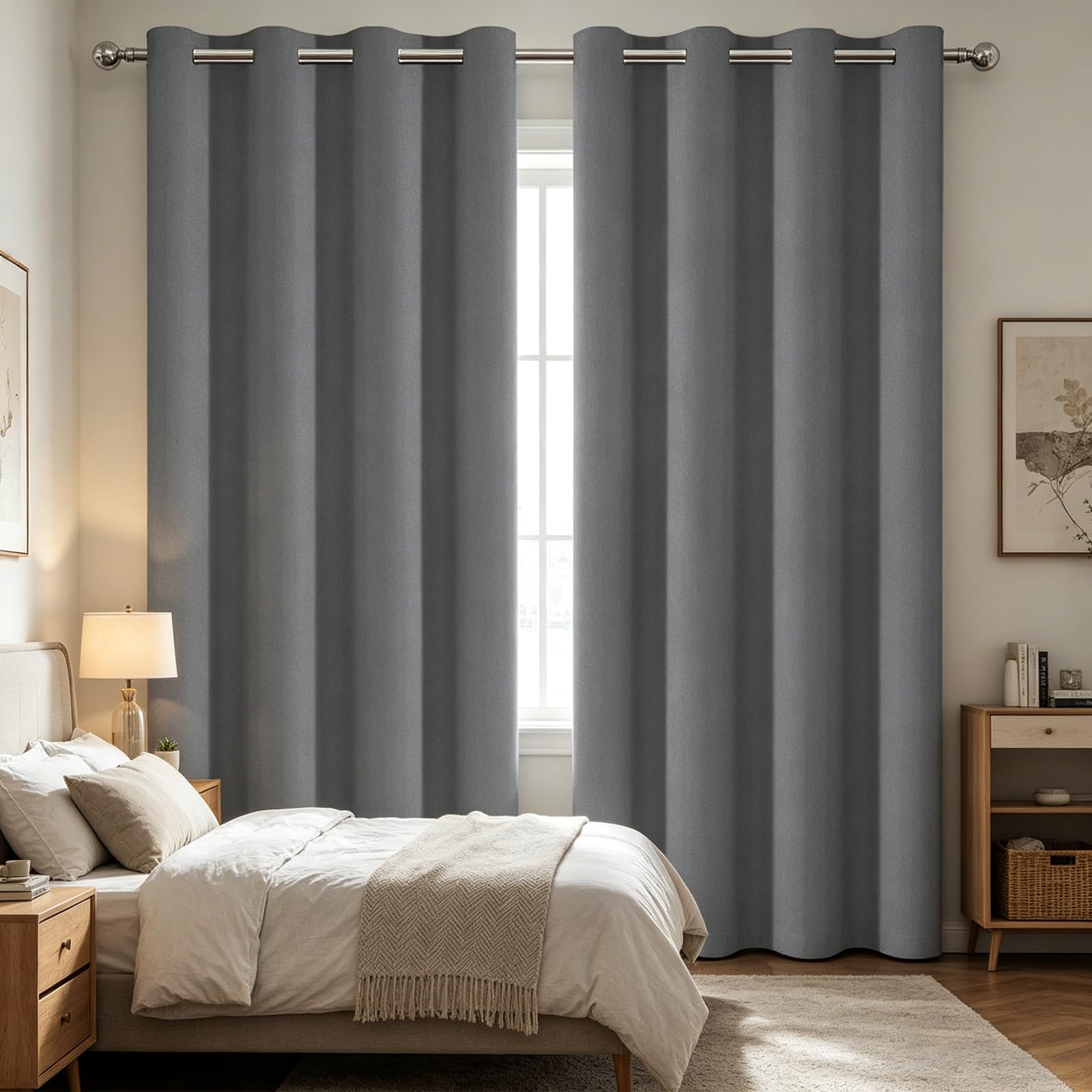 Verdunklungsvorhänge 2 Teile, Undurchsichtiger Thermovorhang, Kälteschutz, Vorhang mit Ösen fürs Schlafzimmer, Wohnzimmer, Gardinen Blickdicht, Curtains, Vorhang H260xW140cm Grau