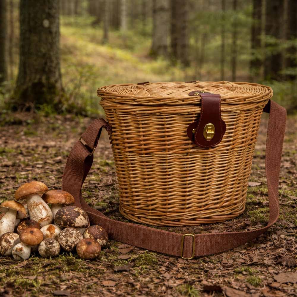 Cesto Funghi Vimini Ovale con Coperchio e Tracolla 34x25 h26 cm Oliver