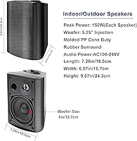 Vista 5 de STUDIOFINIX Altavoces Bluetooth para interiores y exteriores de 5.25 pulgadas, 600 vatios, sistema de montaje en pared con cable para todo