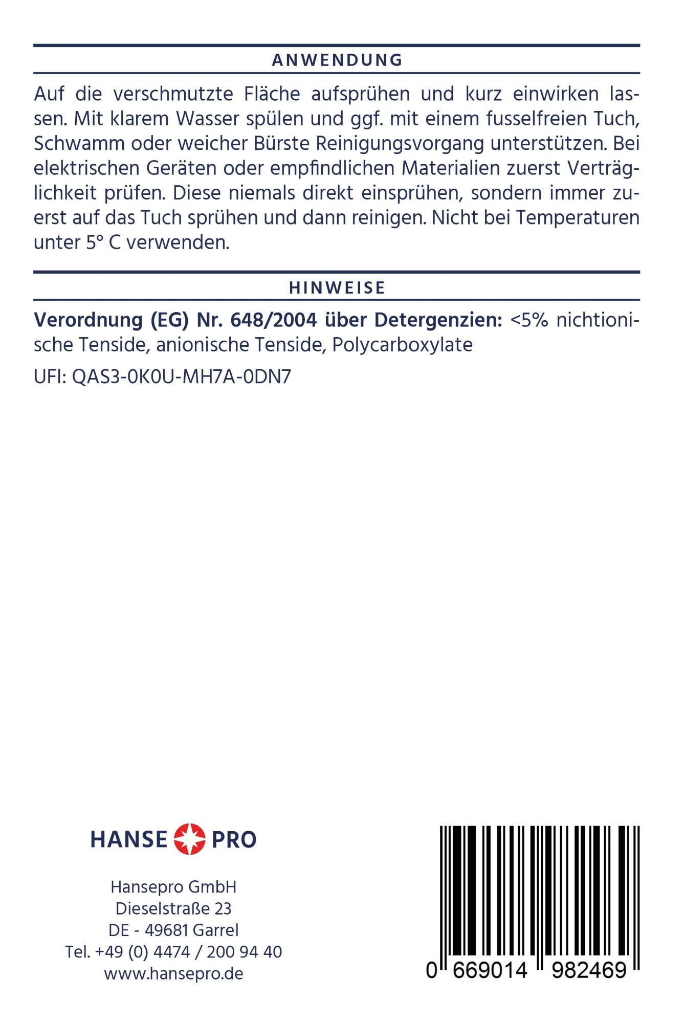 HANSE PRO Edelstahl-Reiniger I Gebrauchsfertig I mit praktischem Abperl-Effekt I Reinigt streifenfrei I ohne Duft- und Farbstoffe I ideal für Küche und Grill (4 x 500 ml)