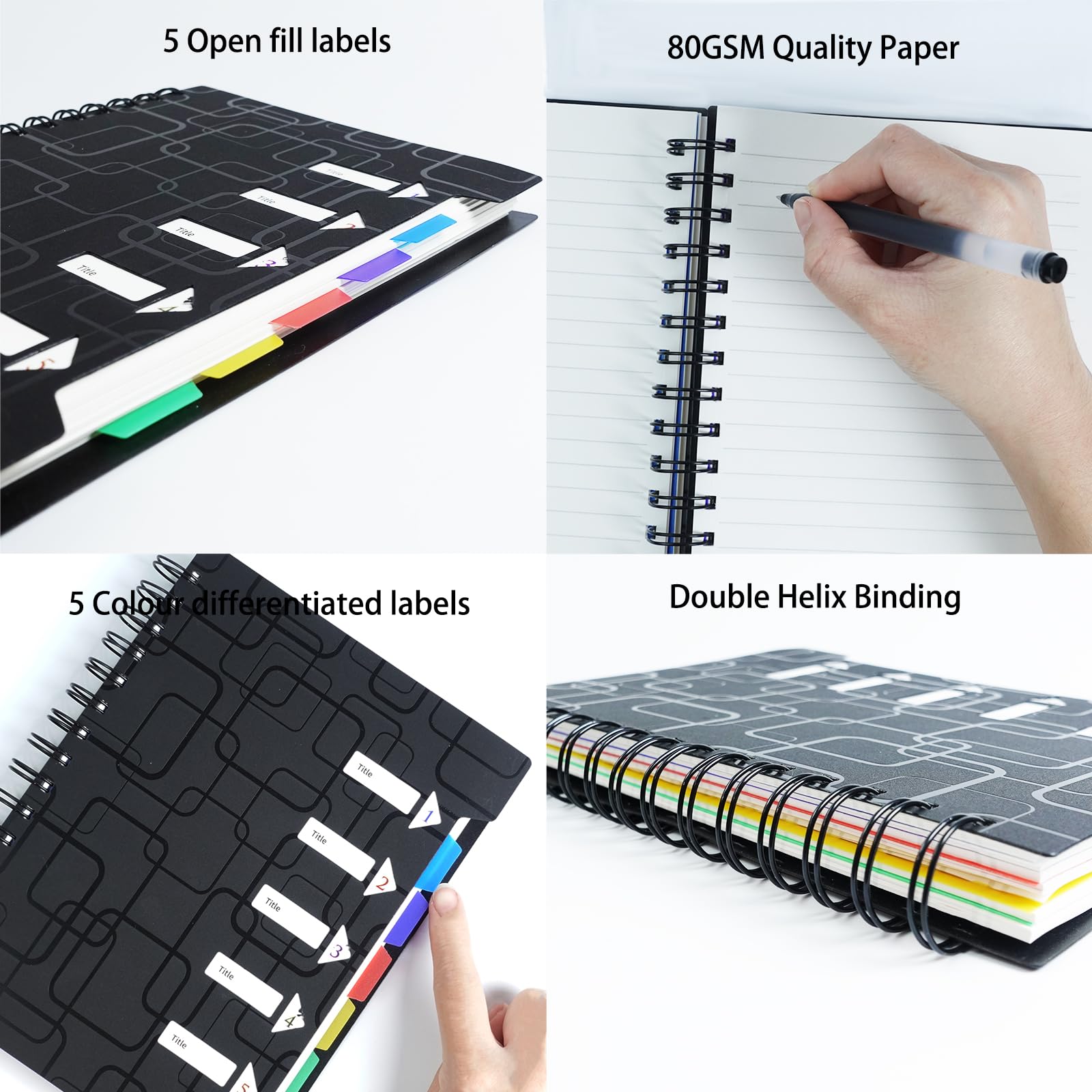 Quaderno A5 Con 5 Divisori Colorati - 240 Pagine, Copertina Rigida, Per Scuola, Ufficio E Appunti - Foto 9