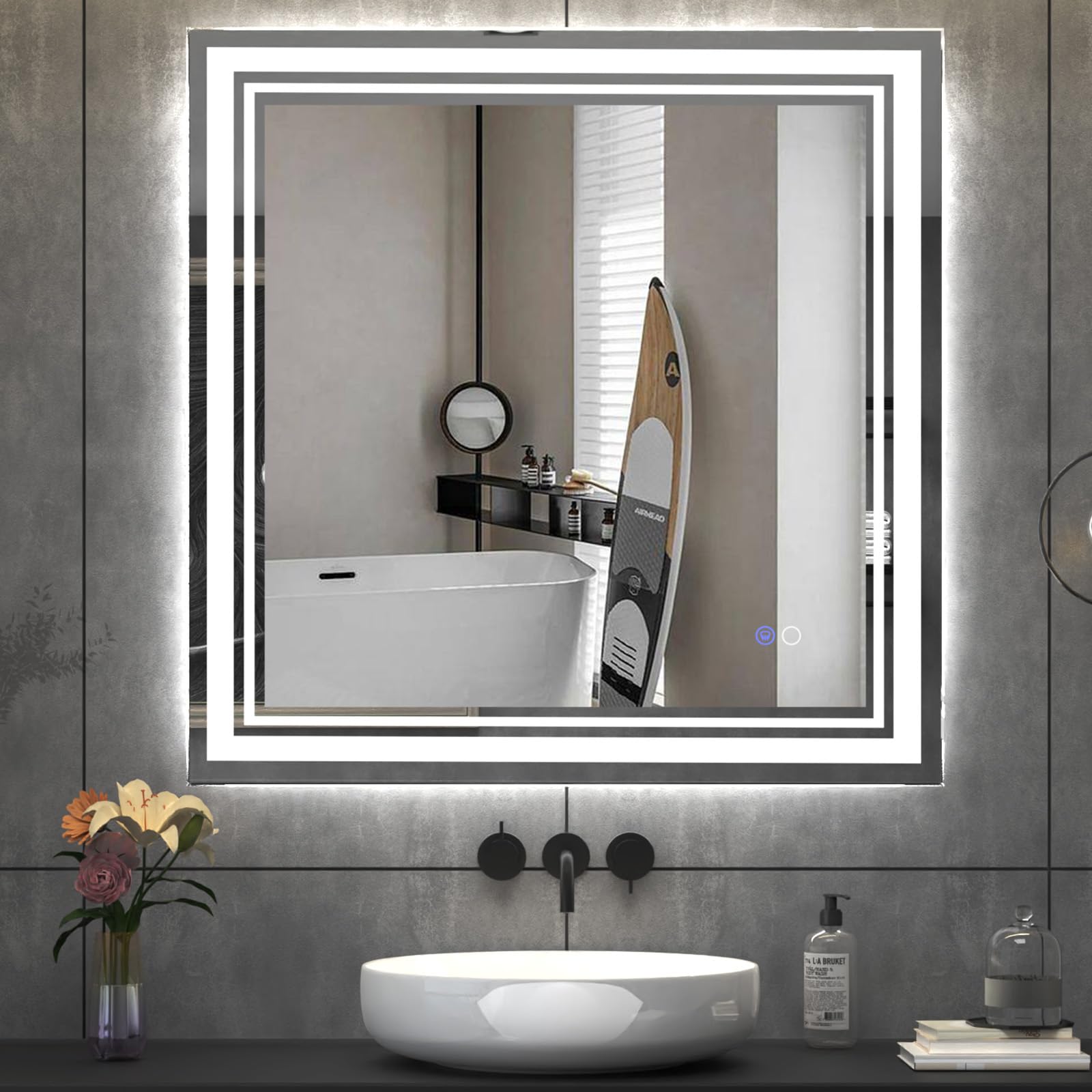 GERANK 36 x 36 Inch LED Mirrors for Bathroom Over Sink, Bathroom Vanity Mirror with Lights for Wall, 3 Color Temperature, Brightness Dimmable,Shatter-Proof,Anti-Fog,Horizontal or Vertical Install