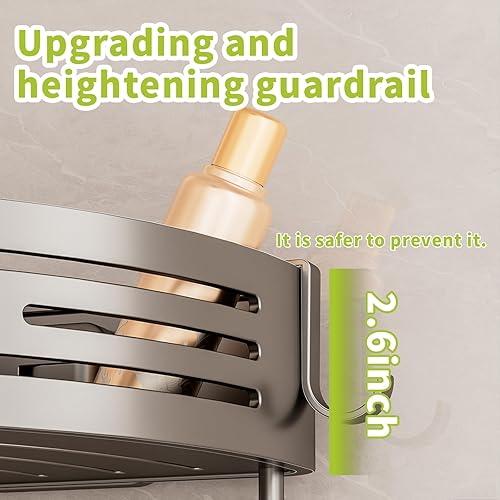 Miniatura 7 de Estante de ducha con ventosa, sin perforación, estante de ducha de baño a prueba de óxido, estantes de ducha esquineros colgantes con 6 ganchos