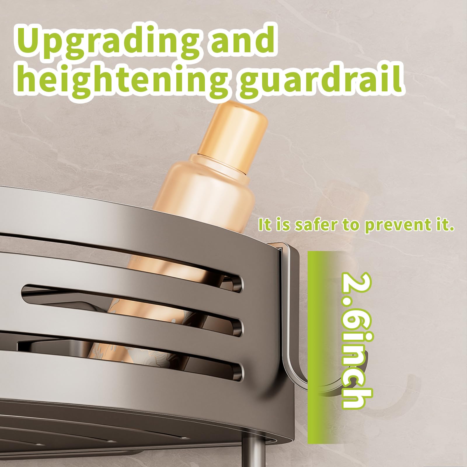 Organizador de ducha con ventosa, organizador de ducha, estante de baño extraíble, succión de almacenamiento, potente capacidad máxima de 22 libras, soporte impermeable, metal gris (estante de