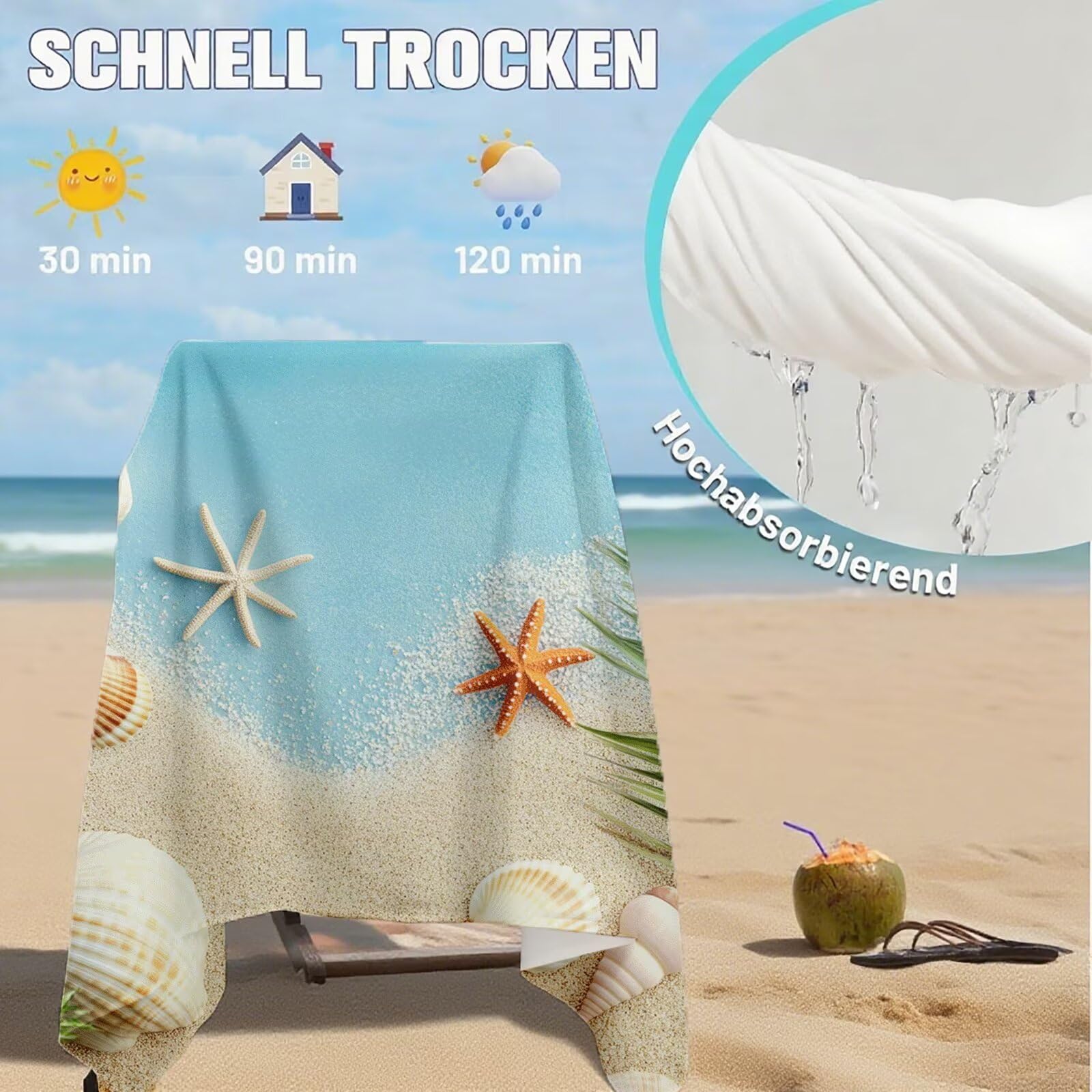 Telo Mare Microfibra, Telo Mare Grande 200x100 cm Set da 2, Antisabbia Asciugatura Rapida Assorbente Salvietta da Spiaggia Asciugamano per Palestra Piscina Viaggi Picnic, Regali Donna Spiaggia Q-716