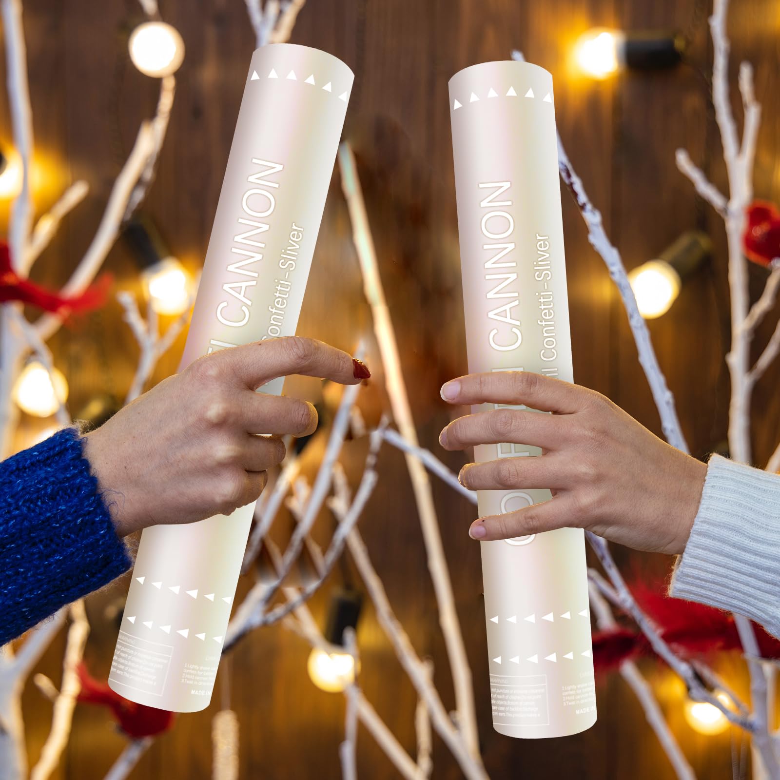 Konfettikanone, 12 Stück, silberfarbene Konfetti-Popper, 30,5 cm, Luftschlangen, Kanonenfolie, Party-Popper, Konfetti-Shooter, silberfarbene Mylar-Popper, Kanone, Großpackung für Hochzeit, Geburtstag