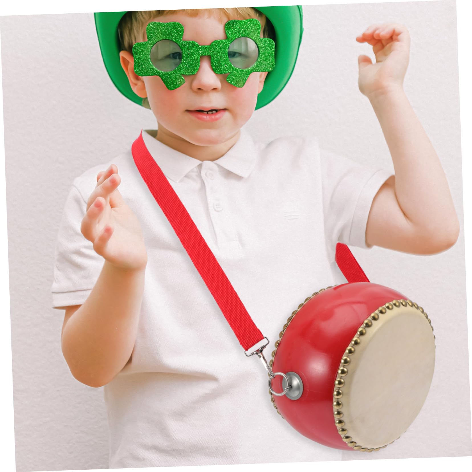Tamburo Giocattolo in Pelle di Mucca in Legno Rosso | Strumento Percussione Musicale, per Feste di Celebrazione, per Bambini e Adulti