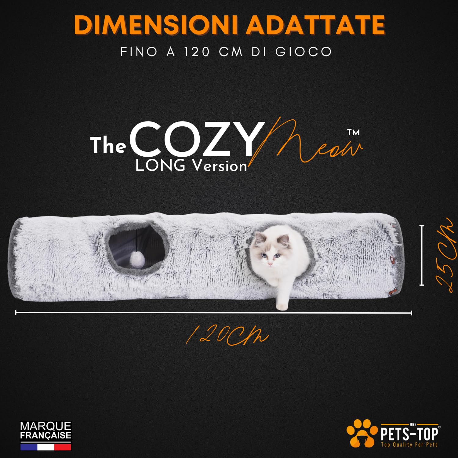 One PETS-TOP Tunnel Gatto Long, Tunnel per Gatto XXL, Giocattolo Interattivo per Interni in Morbido Peluche