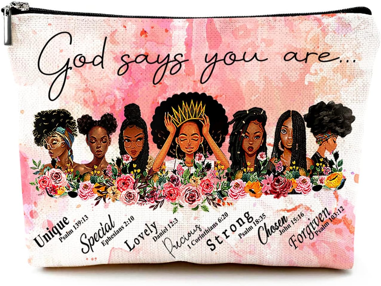 Cute Makeup Bag for Purse Canvas Waterproof Funny Cosmetic Bags for Women Zipper Travel Toiletry Pouch-African American Women Makeup Bags