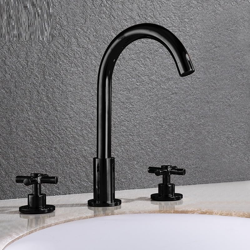 Robinet de lavabo 3 trous noir double commande eau chaude eau froide pour vasque salle de bain