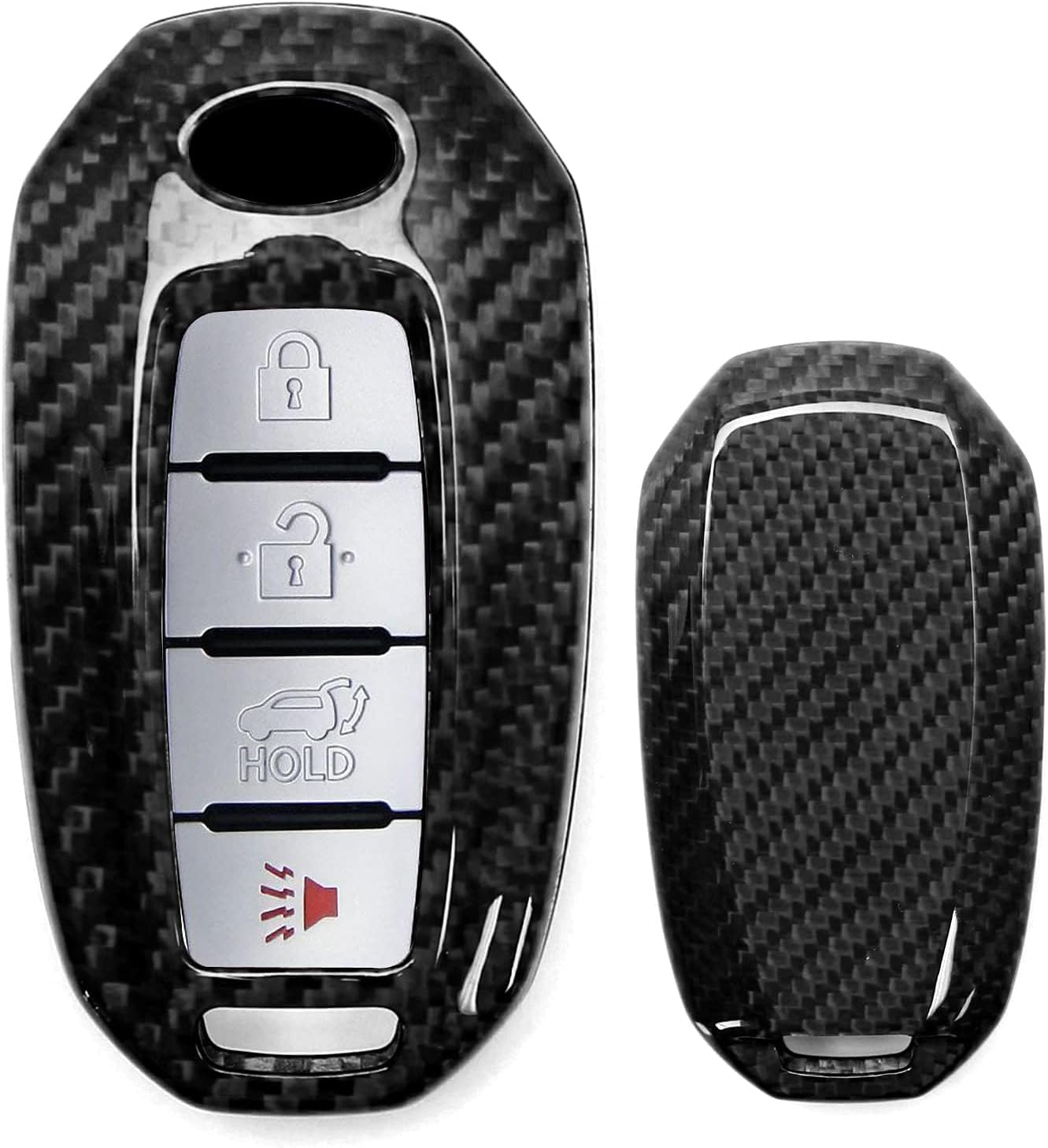 iJDMTOY Real/Genuine Gloss Black Carbon Fiber Key Fob Shell Cover, Compatible With Infiniti 2020-up Q50 Q60 QX50 QX55 QX60 Smart Key Fob