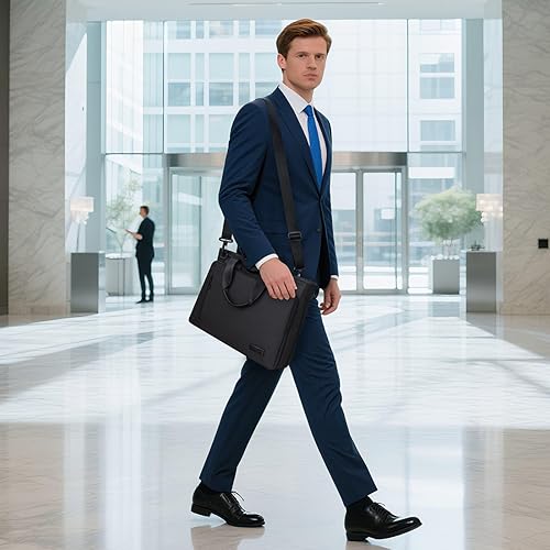 Miniatura 7 de RAINYEAR - Bolsa para laptop de 15.6 pulgadas para hombres y mujeres, impermeable, expandible, bolsa de hombro para computadora de gran capacidad,