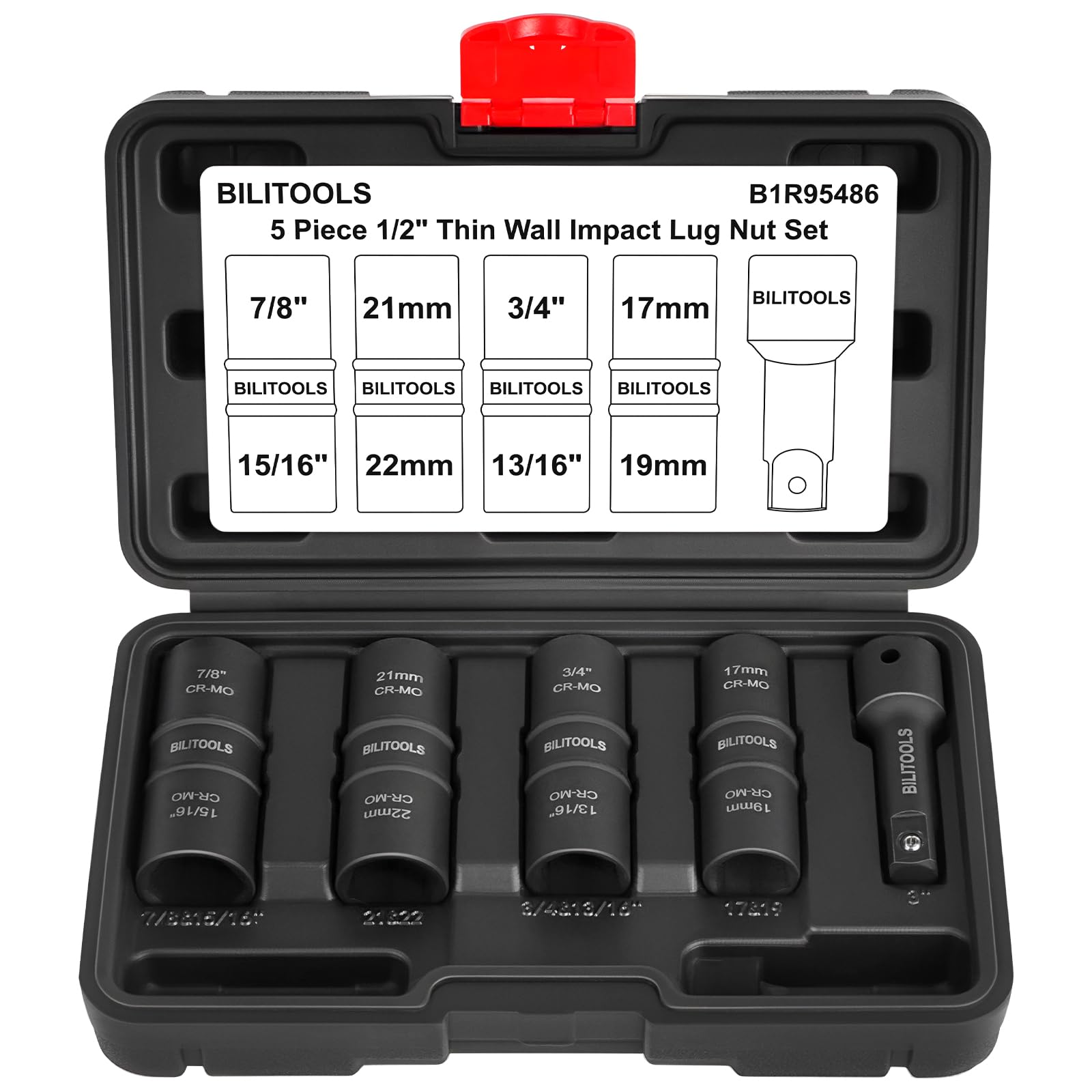 BILITOOLS Lug Nut Socket Set, 1/2 inch Drive Non-Marring