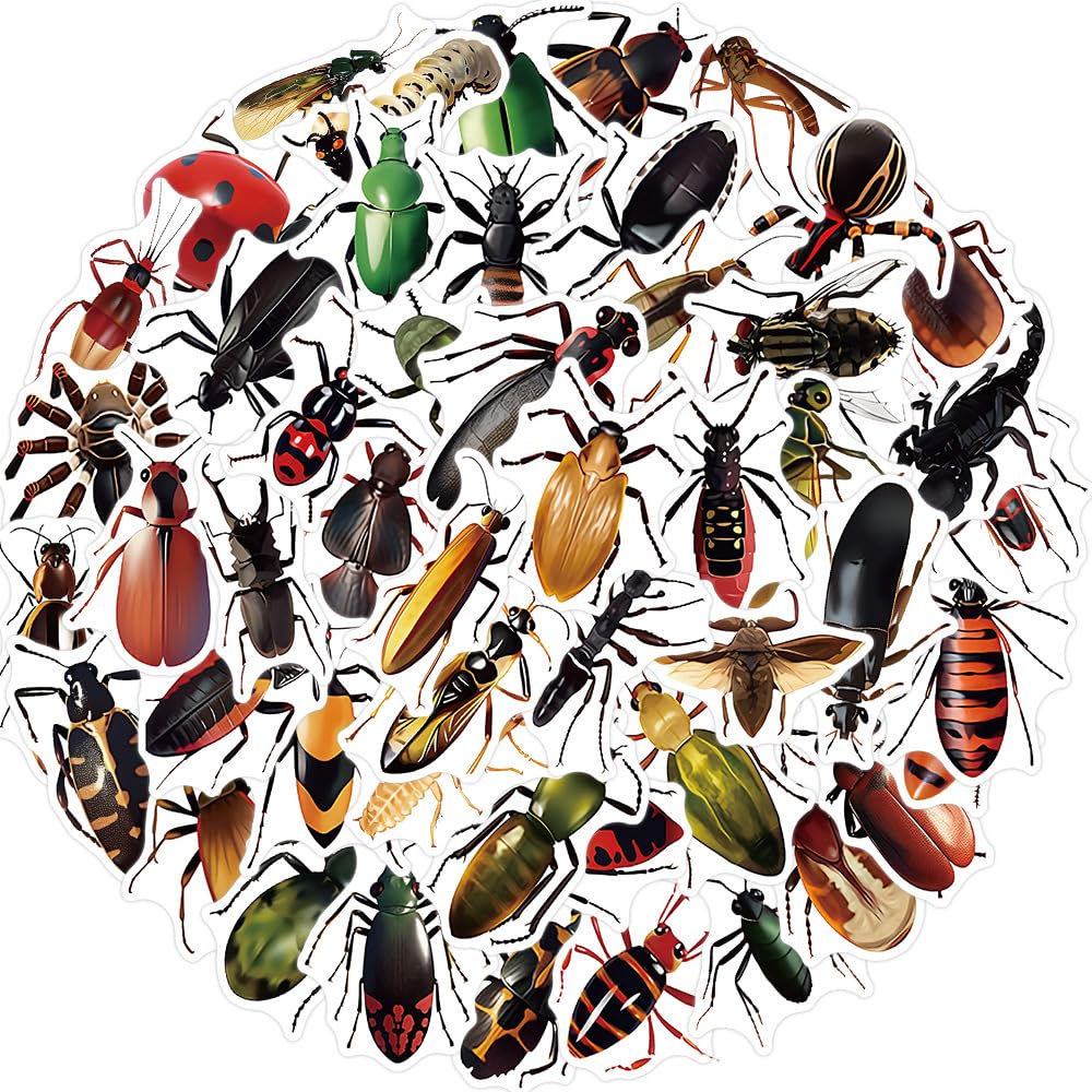 Affoto Insekten Aufkleber für Laptop (50 PCS),Geschenk für Kinder Jugendliche Erwachsene Jungen,Insects Stickers Wasserdicht Vinyl Aufkleber für Scrapbook,Skateboard,Auto,Gepäck