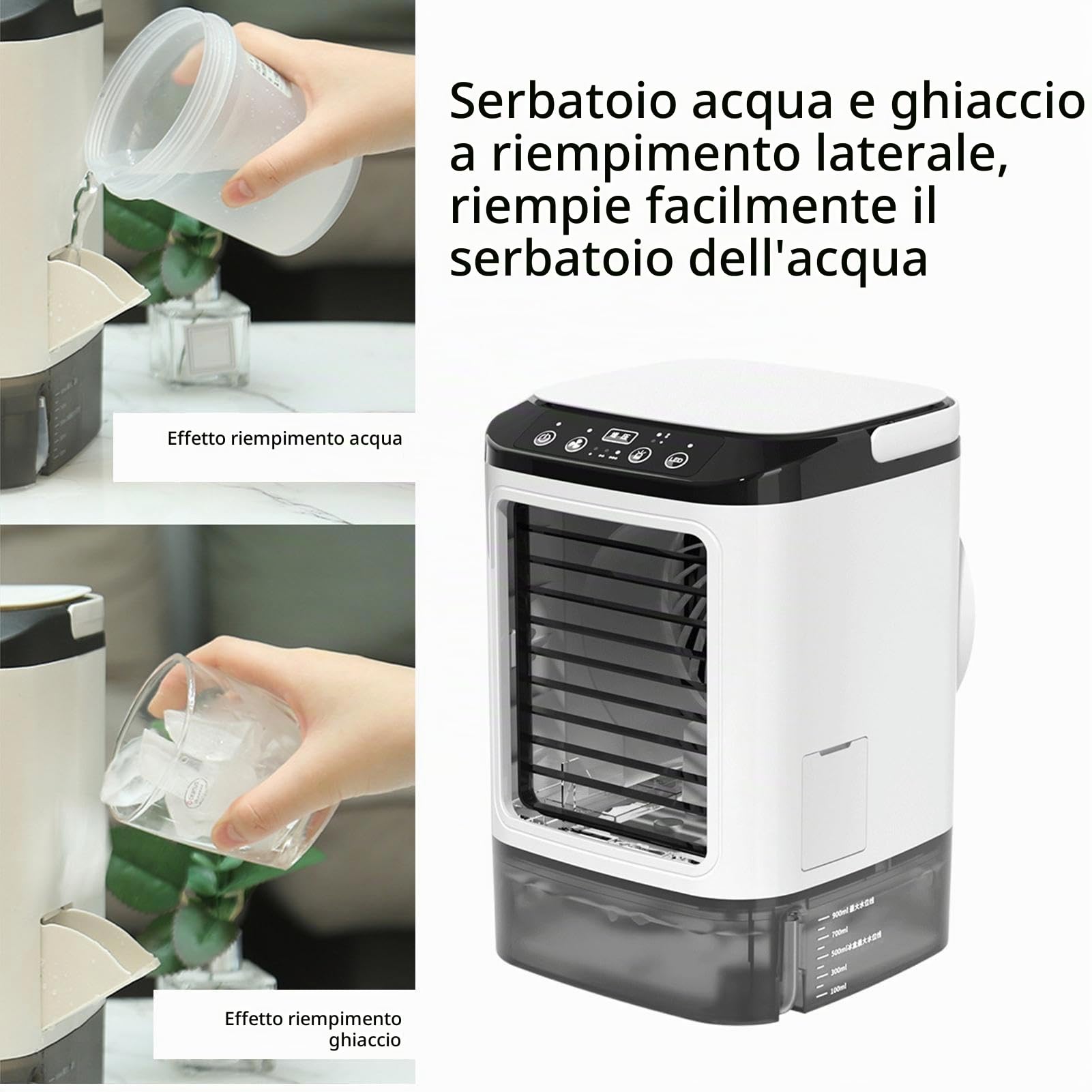 Mini Condizionatore Portatile, Aria Condizionata Senza Tubo Silenzioso | Raffreddatore D'aria Con 3 Velocità & 2 Modalità Di Nebbias, LED Colori, Serbatoio 900ml, Per Camera Da Lettos E Ufficio