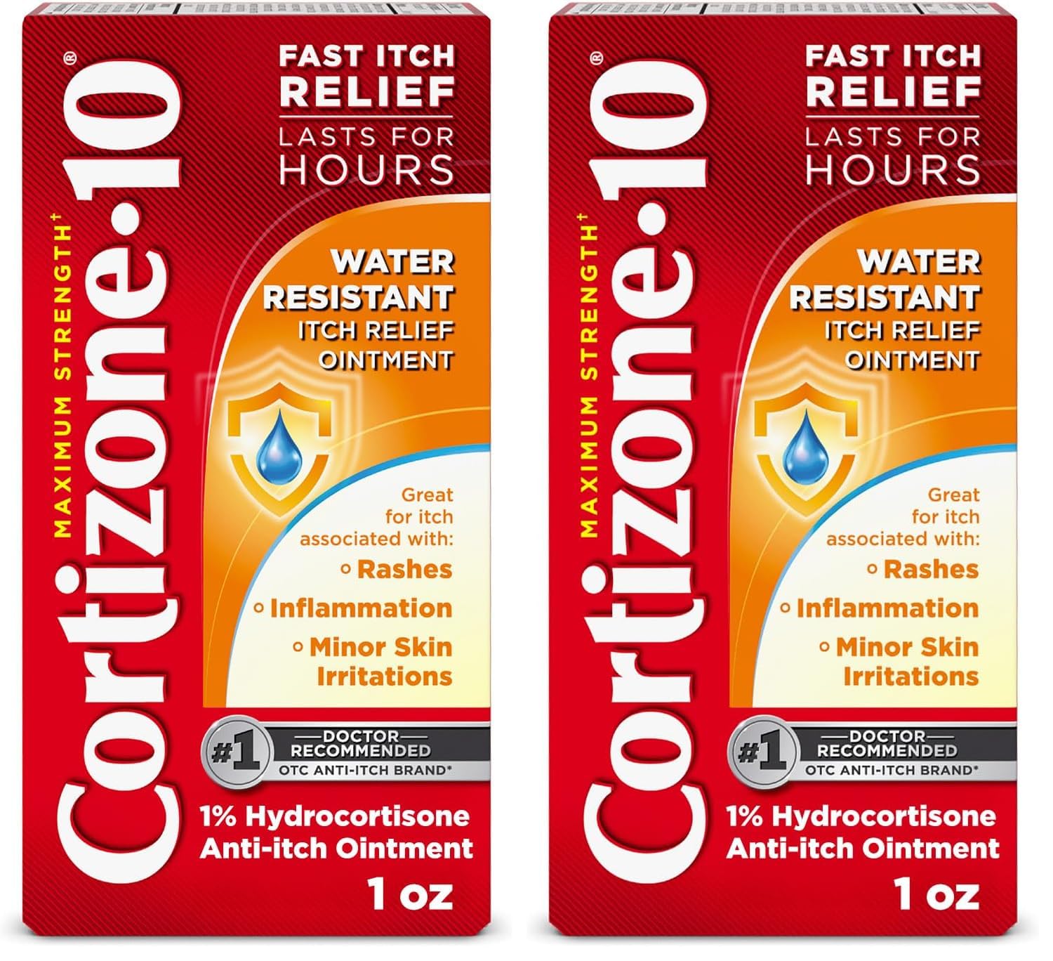 Cortizone 10 Maximum Strength Water Resistant Anti-Itch Ointment, 1% Hydrocortisone, 2 oz. (Pack of 2)