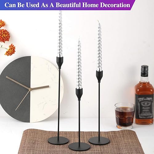 Miniatura 7 de Juego de 6 portavelas cónicos negros decorativos para decoración del hogar, boda, comedor, fiesta, aniversario (negro)