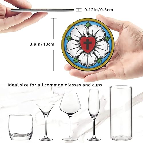 Miniatura 5 de Posavasos de cuero de alta calidad con diseño de corazón luterano, juego de 6 con soporte, elegantes posavasos para cocina, café y decoración del