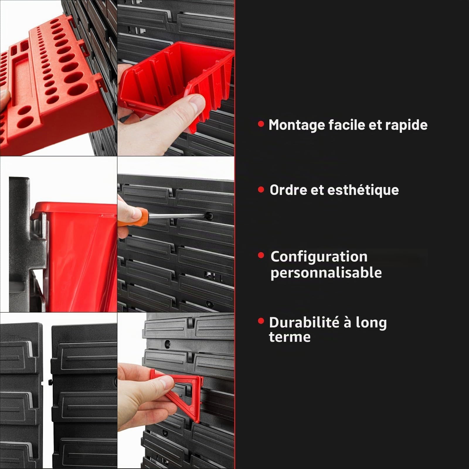 Système de rangement mural - 115 x 78 cm - Support à outils - 23 pièces Étagère de rangement modulable pour outils avec boites de rangement