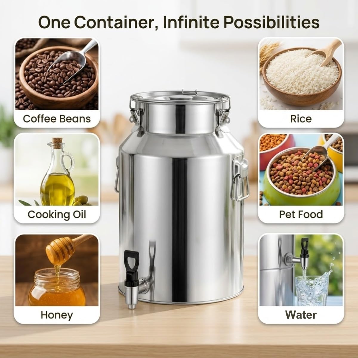 Jarra de Leche de Acero Inoxidable, 5-100L Lechera con Tapa Sellada y Asa | Recipiente para Almacenar Líquidos, Cubo para Vino, Agua y Aceite, Bidón de Leche(88L)