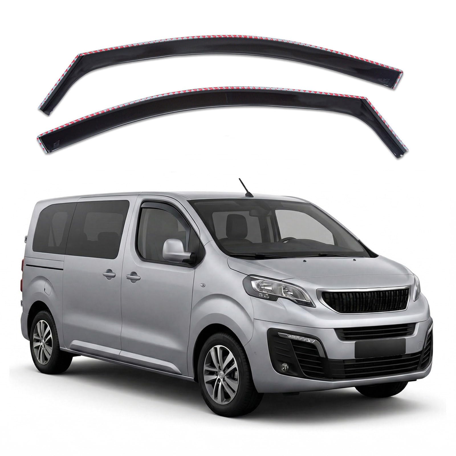 J&J AUTOMOTIVE GP Deflettori d'Aria per Peugeot Peugeot Traveller dal 2016, Set da 2 Pezzi, Antiturbo Antivento Antipioggia, Anteriore Nero fumé Oscurato