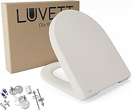 LUVETT Toilet Seat with Soft Close D140 D-Shape Soft Close & TakeOff EasyClean Removal, Hygienic & Durable Duroplast Toilet Lid with 3-in-1 Stainless Steel Hinge Set, Colour: Pergamon White