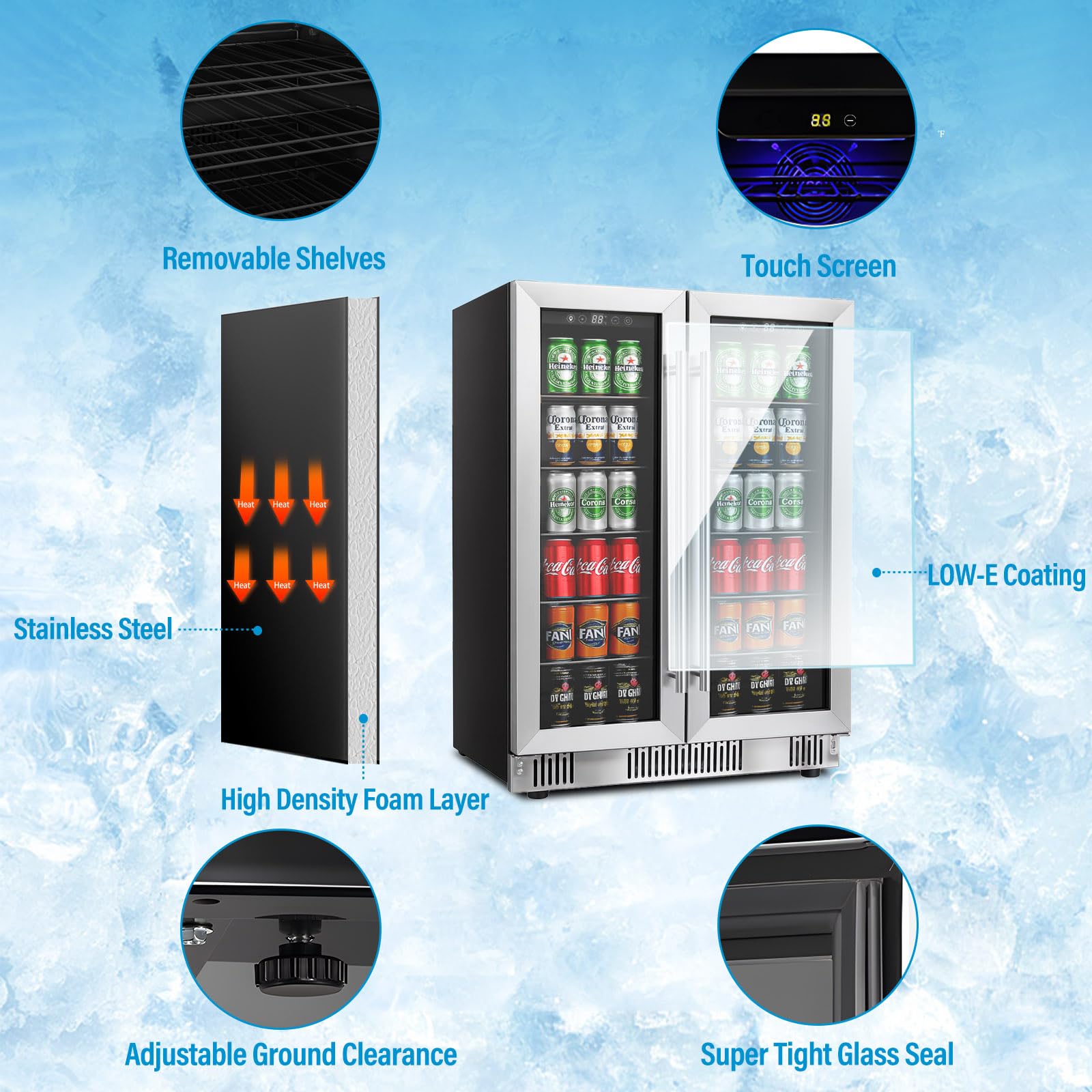 Doghly 24 Inch Wine And Beverage Refrigerator, Dual Zone Wine Cooler With Advanced Cooling, 176 Cans And 42 Bottles Capacity, Built-In Or Freestanding Beverage Fridge For Home, Bar, Kitchen on Fridge.com - View 5
