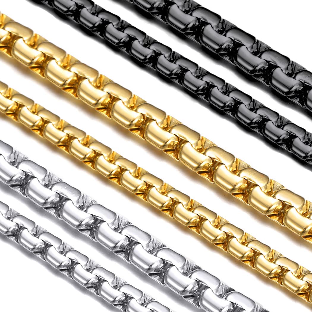 SuplightStainless Steel Solid Box Chain 4mm 6mm Wide 24 Inch Replacement Chain Necklace for Men/Women, Stainless Steel