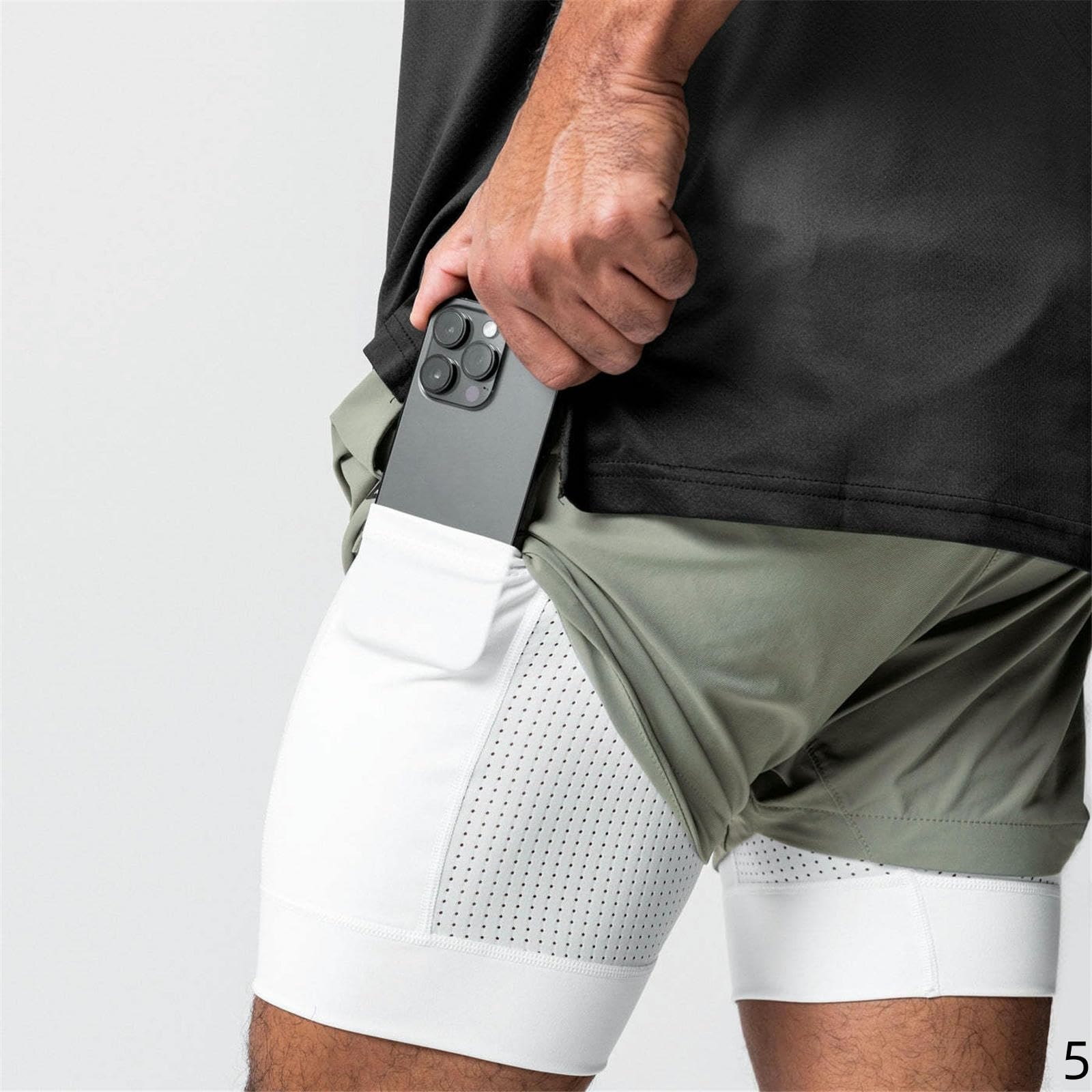 Pantaloncini Uomo Cortometraggi di Fitness in Nylon Maschile Che Gestisce Il Maestro Basket A Doppio Strato Elastico-Verde-s